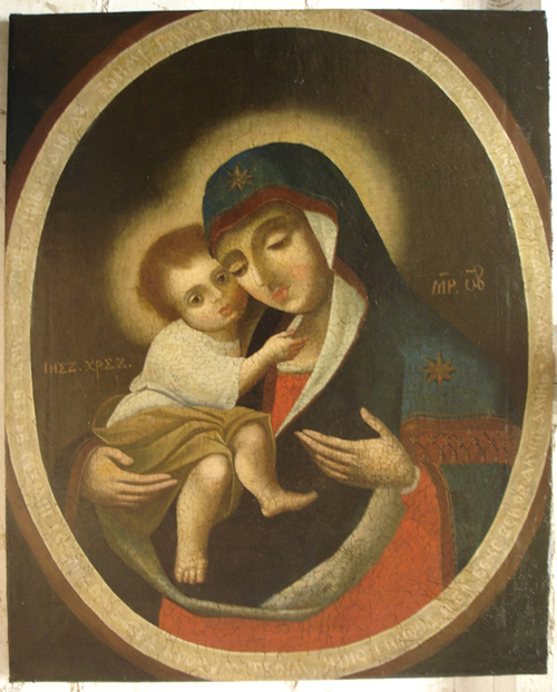 Картина, икона, религиозный, масло: "Икона Божией Матери. После реставрации"