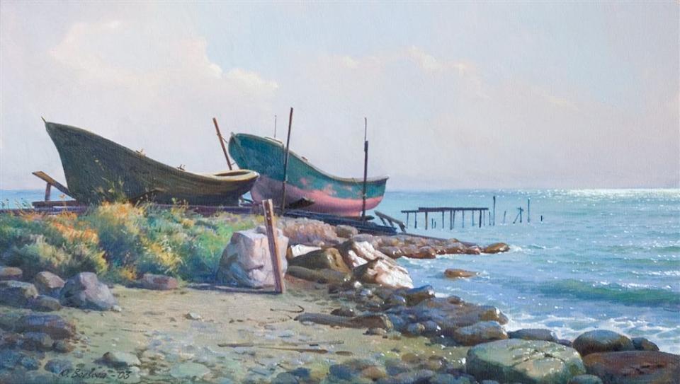 Картина, марина, реализм, масло: "Лодки на берегу / Човни на березі / Boats on the Shore"