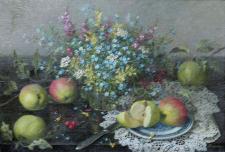 Картина, натюрморт, реализм, масло: "Натюрморт с яблоками"
